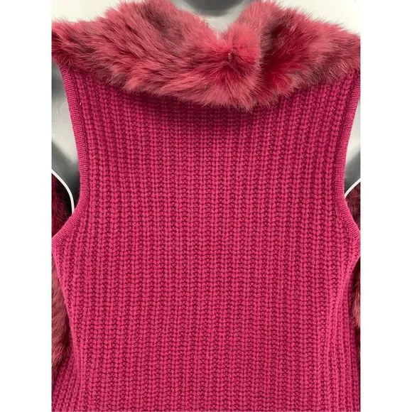 C By Bloomingdales‎ Women's XS Cashmere Rabbit Fur Sweater Vest Dark Pink Maroon - Picture 7 of 11